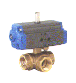 Valvola a sfera 3 vie in ottone con guarnizioni PTFE+VITON, filettata F/F/F PN40, a sfera forata a T o L